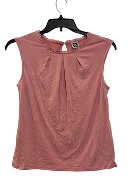 Anne Klein Pink Sleeveless Top With Lace Trim & Keyhole Back Size S